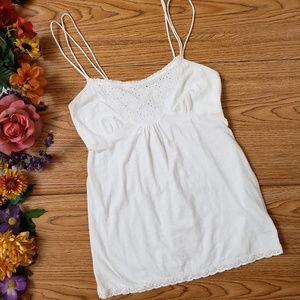 American Eagle White Eyelet Double Strap Tank